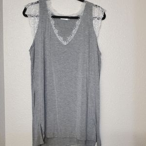 Gray long tank top with white lace